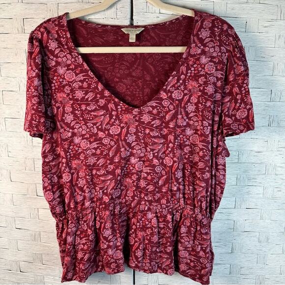 Lucky brand peasant top knit floral the v-neck peplum bohemian hippie western - Picture 1 of 10